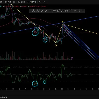 30일 챌린지 13기 2주차 RSI 다이버전스 (동그라미 표시)